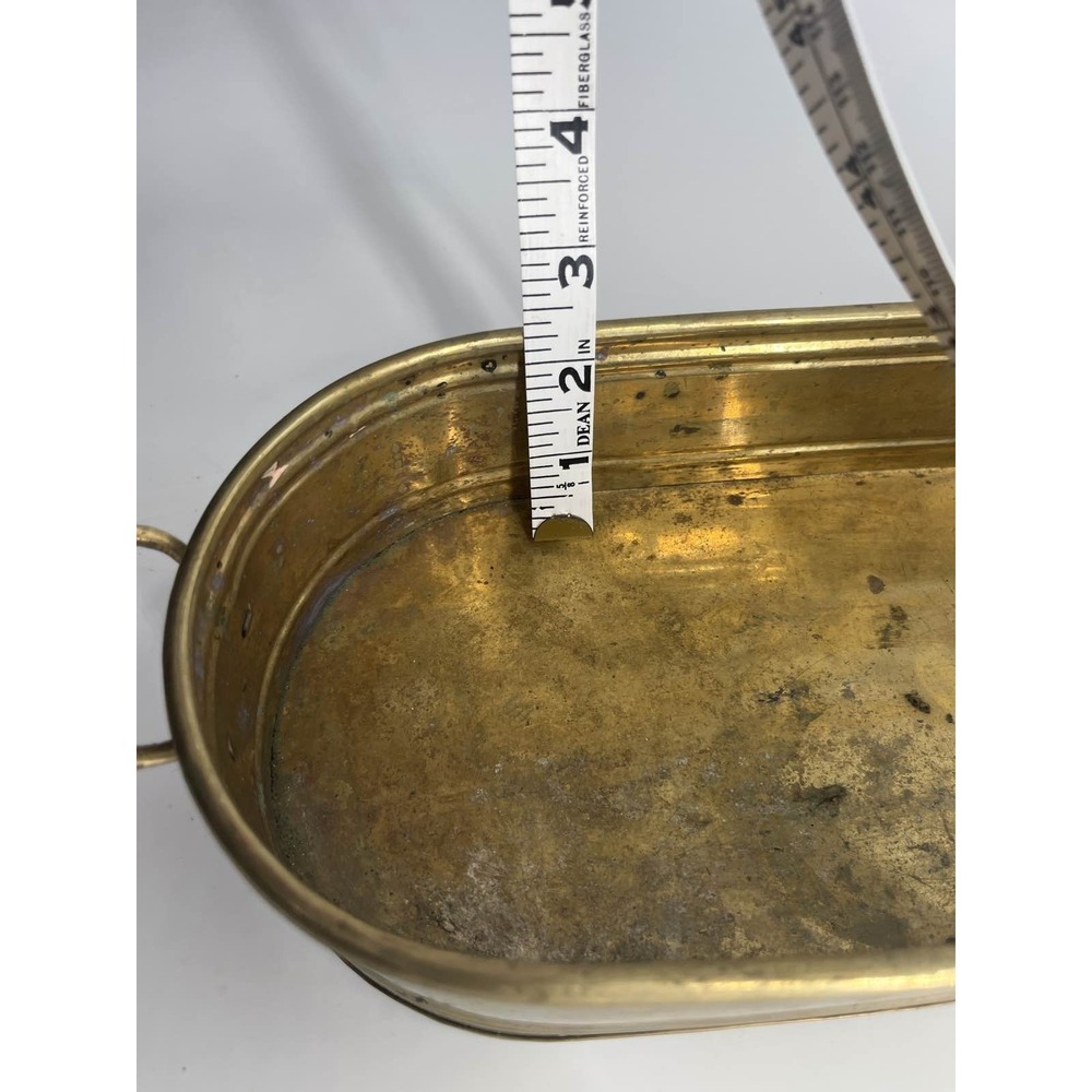 Brass Oval Planter Jardiniere Bowl with Handles Cachepot - Picture 4 of 4